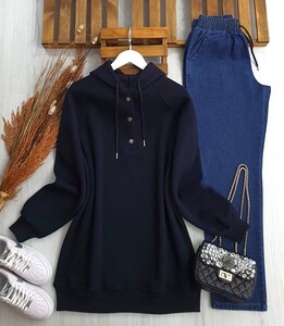 YAPQ YARIM ÇITÇIT DÜĞMELİ KAPŞONLU SWEAT -A9-5-5387-12-LACİVERT - 