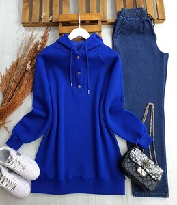 YAPQ YARIM ÇITÇIT DÜĞMELİ KAPŞONLU SWEAT C12-5387-14-SAKS - 