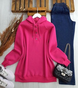 YAPQ YARIM ÇITÇIT DÜĞMELİ KAPŞONLU SWEAT C12-5387-28-FUŞYA - 