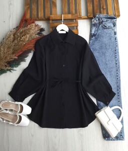 YAZAY GENİŞ KOL ÇIMALI SALAŞ GÖMLEK TUNİK B2-6-5656-01-SİYAH - 1