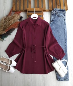 YAZAY GENİŞ KOL ÇIMALI SALAŞ GÖMLEK TUNİK B2-6-5656-04-BORDO - 