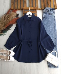 YAZAY GENİŞ KOL ÇIMALI SALAŞ GÖMLEK TUNİK B2-6-5656-12-LACİVERT - 1