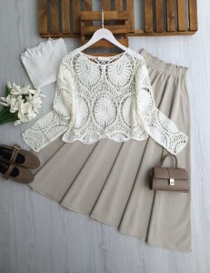 YCL DANTEL ÖRGÜ BLUZ 8204-20-BEYAZ - 1