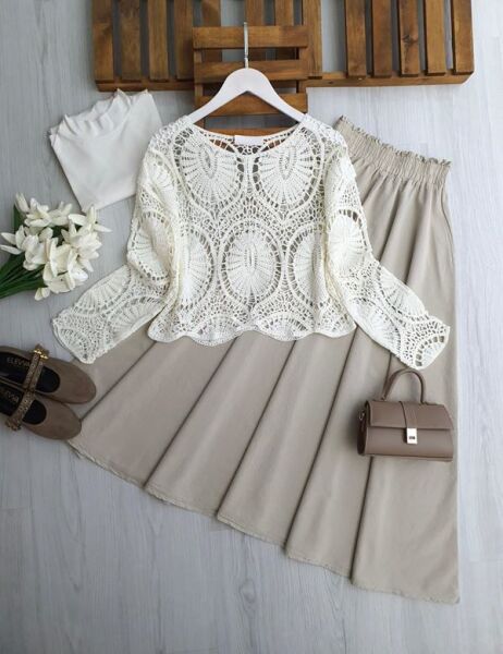 YCL DANTEL ÖRGÜ BLUZ 8204-20-BEYAZ - 1