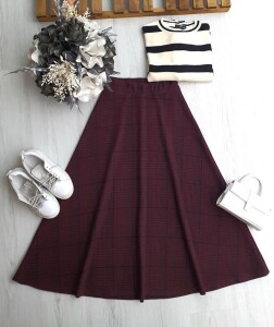 YEGDAN EKOSE DESENLİ BALIKSIRTI ETEK 6090-04-BORDO - 