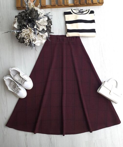 YEGDAN EKOSE DESENLİ BALIKSIRTI ETEK 6090-04-BORDO - 1