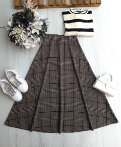 YEGDAN EKOSE DESENLİ BALIKSIRTI ETEK 6090-34-BEJ - 