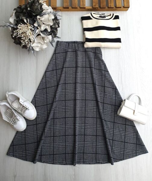 YEGDAN EKOSE DESENLİ BALIKSIRTI ETEK 6090-58-FÜME - 1