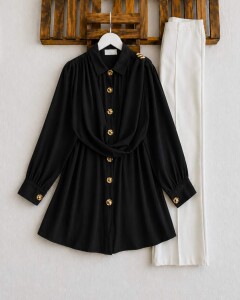 YEGFA TOKALI KENDİNDEN ŞALLI GÖMLEK TUNİK A3-5-5689-01-SİYAH 