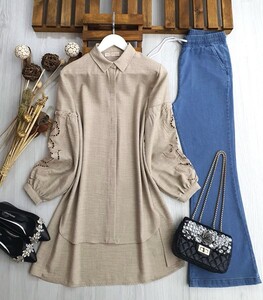 YEGİ KOL LAZER İŞLEMELİ GÖMLEK TUNİK B6-4-23251-22-TAŞ - 