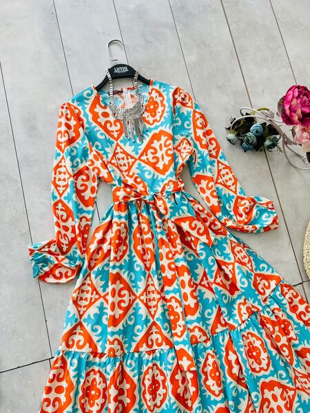 YELSE DESENLİ MEVLANA ELBİSE A10-1-2245-15-ORANJ - 2