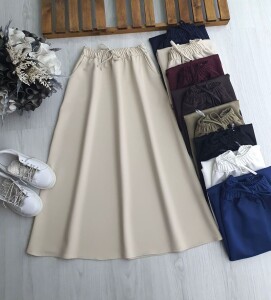 YENASE BELİ LASTİKLİ CEPLİ ETEK B5-4-6074-34-BEJ - 1