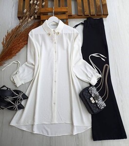 YESEH YAKA TAŞLI KOL BAĞLAMALI AYROBİN TUNİK B9-3-5291-20-BEYAZ - 