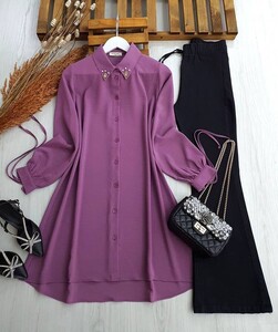 YESEH YAKA TAŞLI KOL BAĞLAMALI AYROBİN TUNİK B9-3-5291-61-ROSE - 