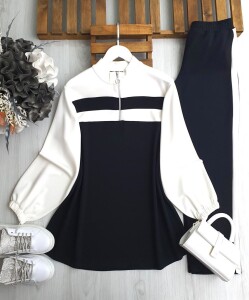 YEVDA YARIM FERMUARLI PANTOLON ŞERİTLİ SPOR TAKIM B6-4-1648-01-SİYAH - 