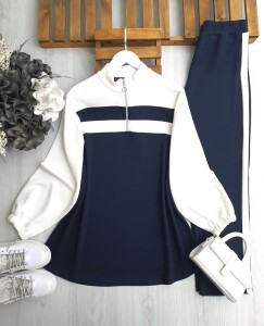 YEVDA YARIM FERMUARLI PANTOLON ŞERİTLİ SPOR TAKIM B6-4-1648-12-LACİVERT - 