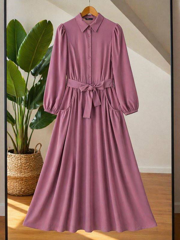YEVFA TORBA CEP BEL LASTİK DİKİŞLİ KUŞAKLI DUBAİ ELBİSE B11-4-2382-61-ROSE
