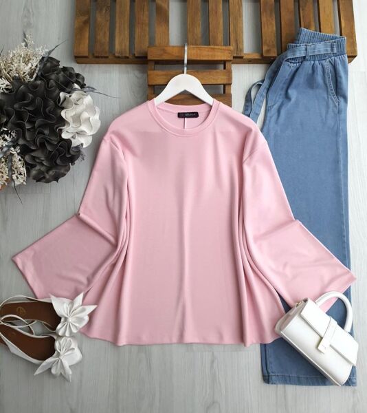 YEW VOLAN KOL SALAŞ KISA TUNİK BB2-3-5602-05-PUDRA - 1