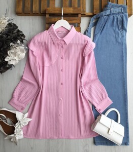 YİGA KATMANLI OMUZ YAN VOLONLI KEMERLİ GÖMLEK TUNİK B4-2-5543-47-PEMBE - 