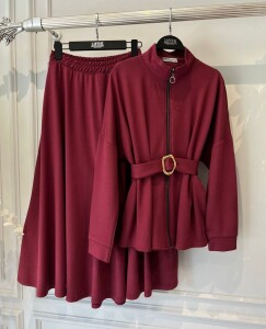 YILN KEMERLİ ÖNÜ FERMUARLI ETEKLİ TAKIM B1-3-1664-04-BORDO - 1