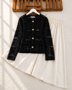 YOBFE DÜĞMELİ DANTEL ÖRGÜ HIRKA C1-8200-01-SİYAH 
