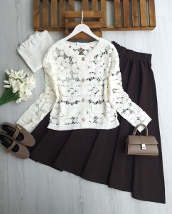 YOBFE DÜĞMELİ DANTEL ÖRGÜ HIRKA 8200-20-BEYAZ - 1