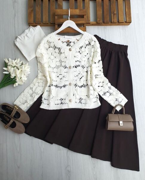 YOBFE DÜĞMELİ DANTEL ÖRGÜ HIRKA 8200-20-BEYAZ - 1