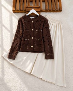YOBFE DÜĞMELİ DANTEL ÖRGÜ HIRKA C1-8200-37-KAHVE 