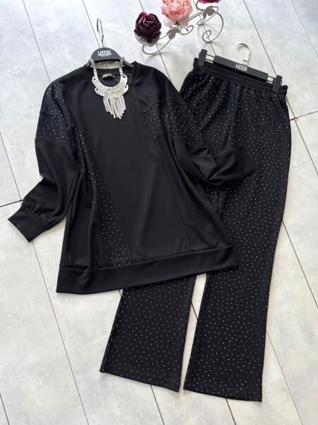 YOGSA TAŞLI GARNİLİ SALAŞ İKİLİ TAKIM B8-3-1662-01-SİYAH - 1