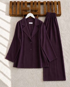 YONİ KIVRIK YAKA ÇİFT DÜĞME CEKET PANTOLON TAKIM B2-6-10004-04-BORDO 
