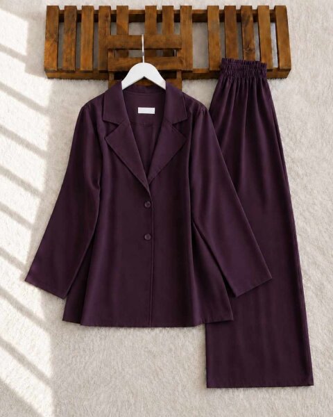 YONİ KIVRIK YAKA ÇİFT DÜĞME CEKET PANTOLON TAKIM B2-6-10004-04-BORDO - 1