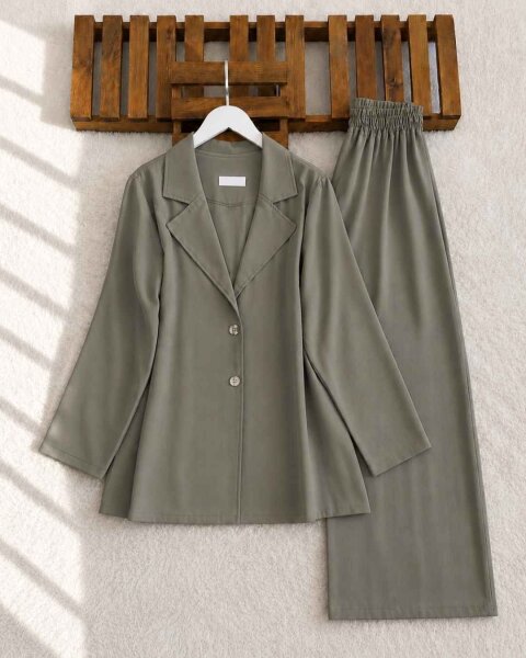 YONİ KIVRIK YAKA ÇİFT DÜĞME CEKET PANTOLON TAKIM B2-6-10004-09-HAKİ - 1