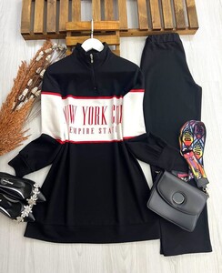 YORK BASKILI GARNİLİ İKİLİ TAKIM 1437-01-SİYAH - 