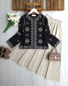 YOSA ÇİNİ NAKIŞLI ASTARLI CEKET 3231-01-SİYAH - 1