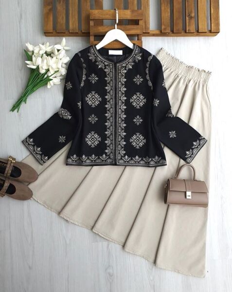 YOSA ÇİNİ NAKIŞLI ASTARLI CEKET 3231-01-SİYAH - 1