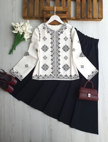 YOSA ÇİNİ NAKIŞLI ASTARLI CEKET 3231-20-BEYAZ - 1