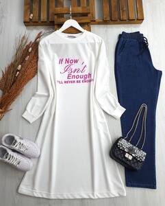 YULNE BASKILI TAM BOY TUNİK C13-2291-20-BEYAZ - 