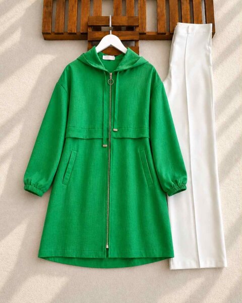 YUSA CEPLİ KAPŞONLU OVERSİZE KETEN KAP D7-3139-54-BENETTON - 1