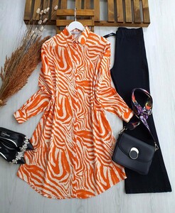 ZEBRA DESENLİ GÖMLEK TUNİK C4-5292-15-ORANJ - 