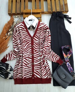ZEBRA DESENLİ TRİKO HIRKA A7-2-8055-04-BORDO - 