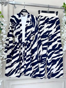 ZERA DESENLİ HASIR BEL PANTOLON KİMONO İKİLİ TAKIM A8-4-1540-12-LACİVERT - 