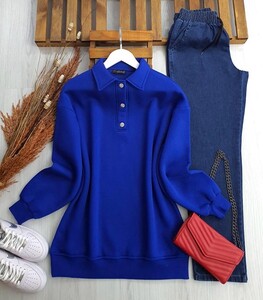 ZEYAS YAKALI ÜÇ İPLİK SWEAT B11-5-5388-14-SAKS - 