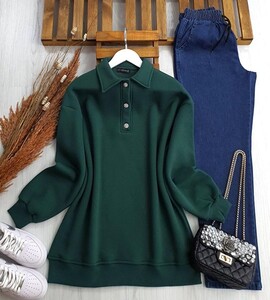 ZEYAS YAKALI ÜÇ İPLİK SWEAT B11-5-5388-27-ZÜMRÜT - 