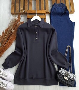 ZEYAS YAKALI ÜÇ İPLİK SWEAT B11-5-5388-29-ANTRASİT - 