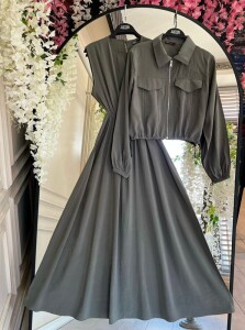 ZUGGE CEP KAPAKLI CUPRA CEKET VE ELBİSE İKİLİ TAKIM B11-3-1609-09-HAKİ - 